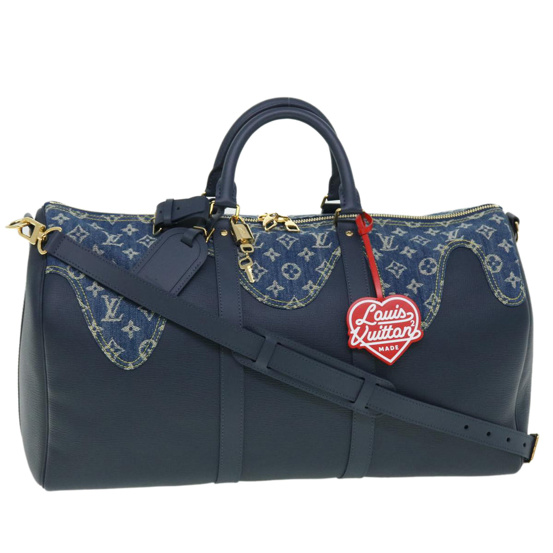 Louis Vuitton Keepall Bandouliere 50 Navy Leather Travel Bag