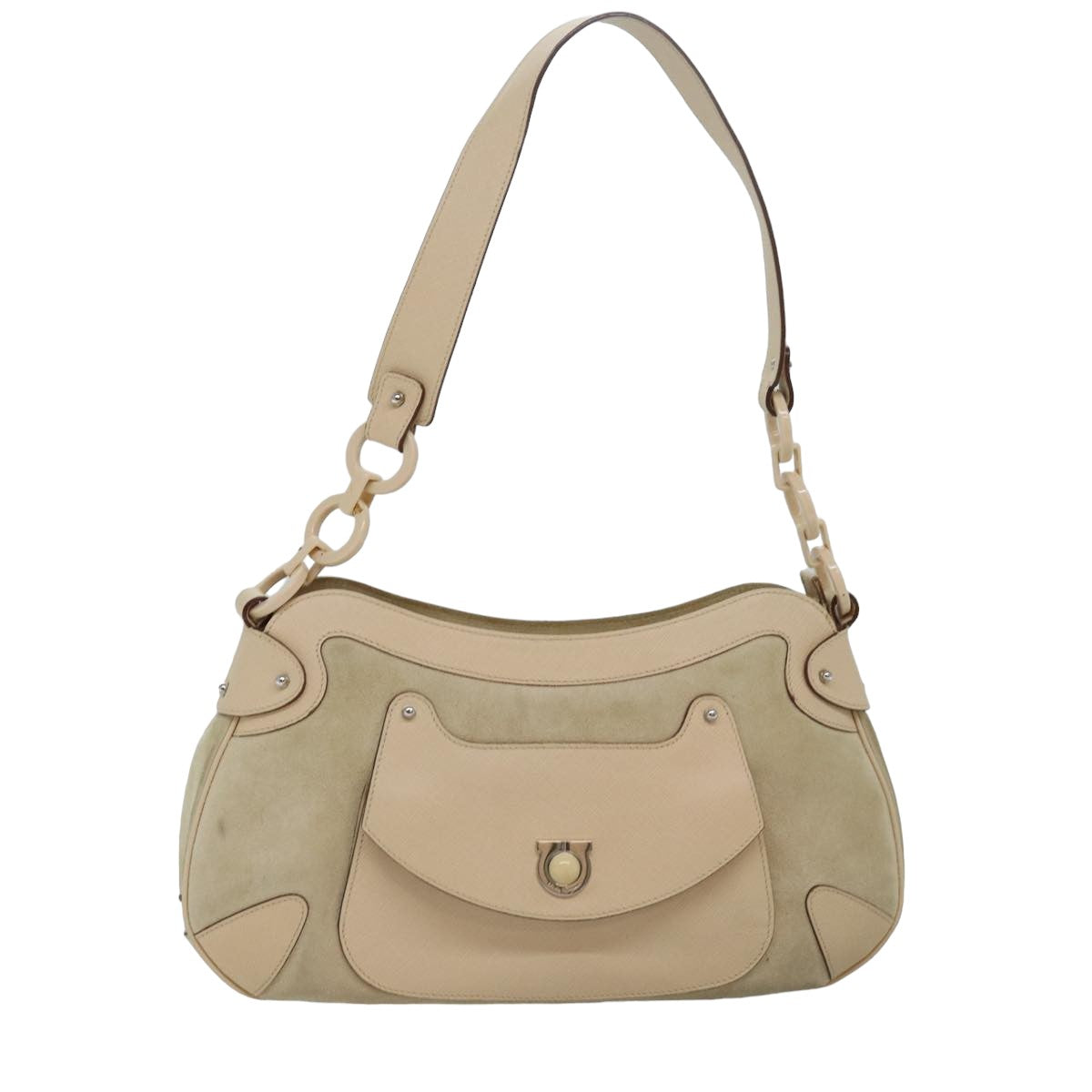 Salvatore Ferragamo Gancini Beige Suede Shoulder Bag