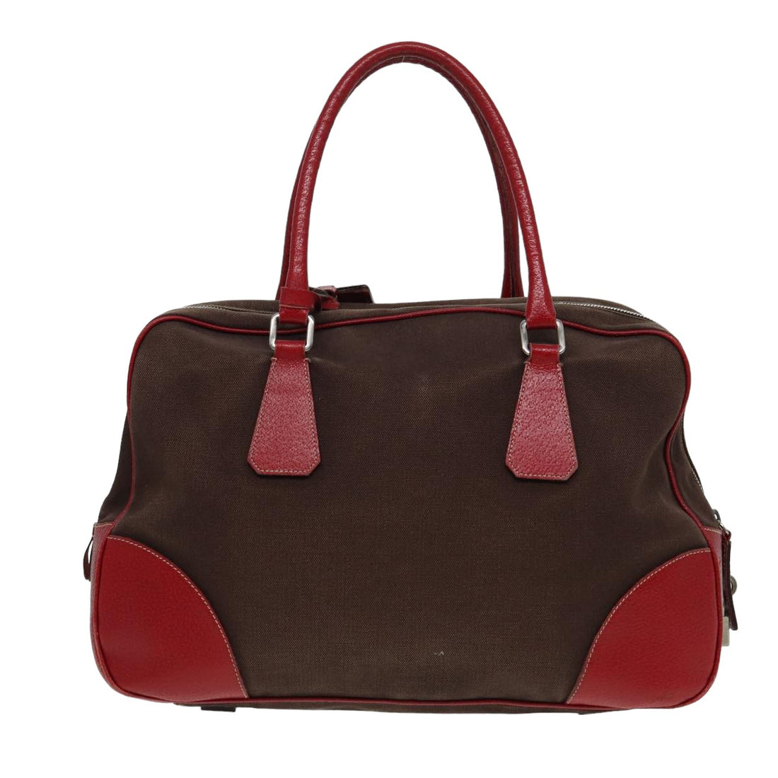 Prada Boston Red Canvas Travel Bag