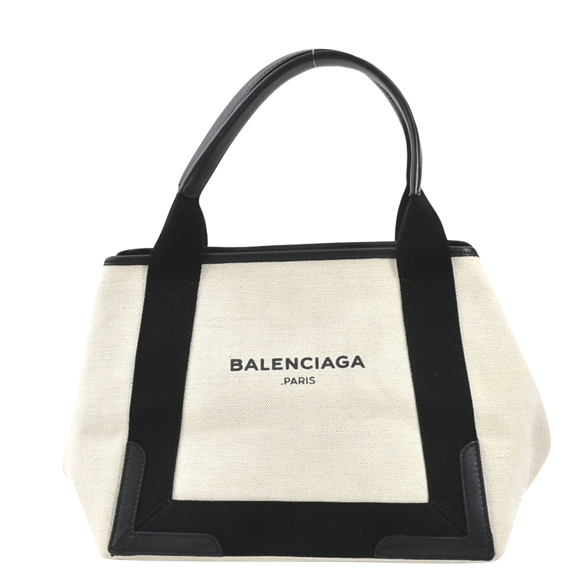 Balenciaga Navy Cabas Ecru Canvas Tote Bag