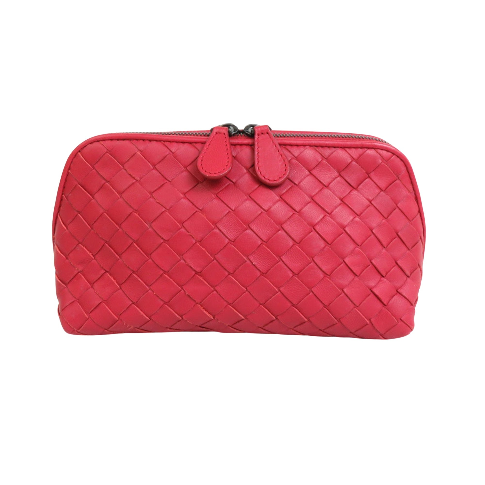 Bottega Veneta Intrecciato Red Leather Clutch Bag