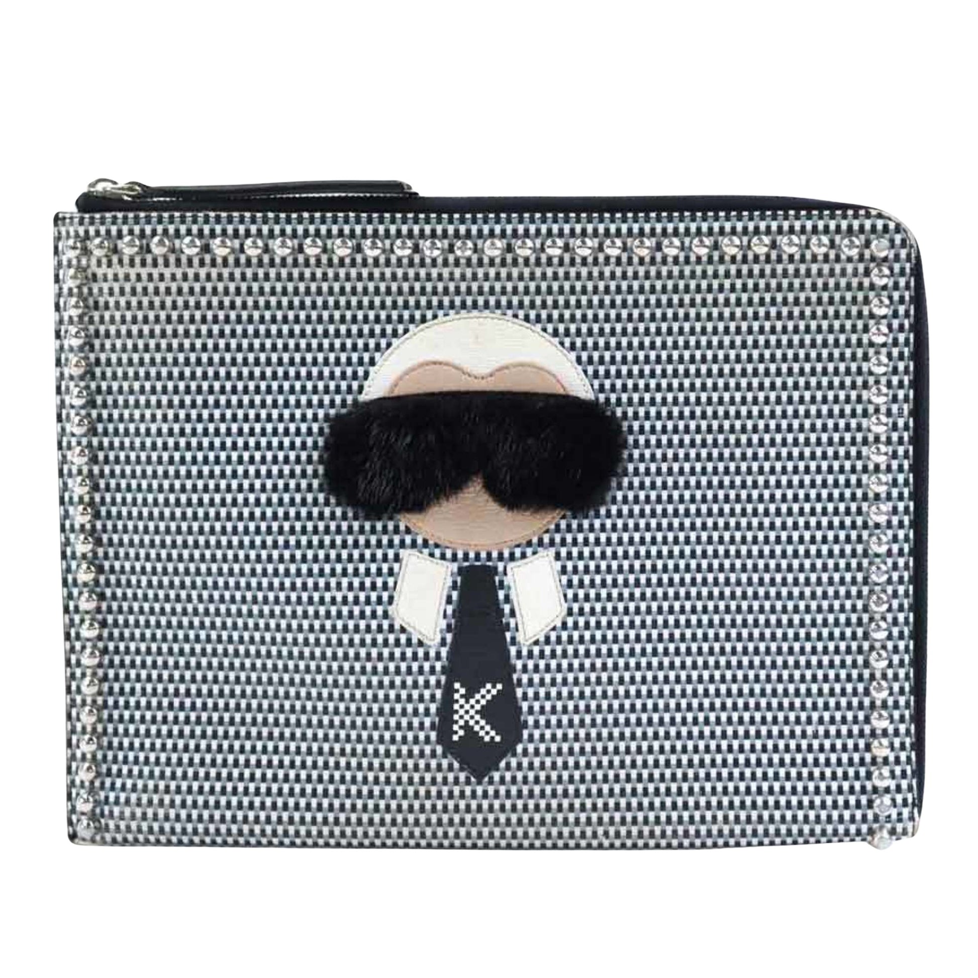 Fendi Grey Leather Clutch Bag