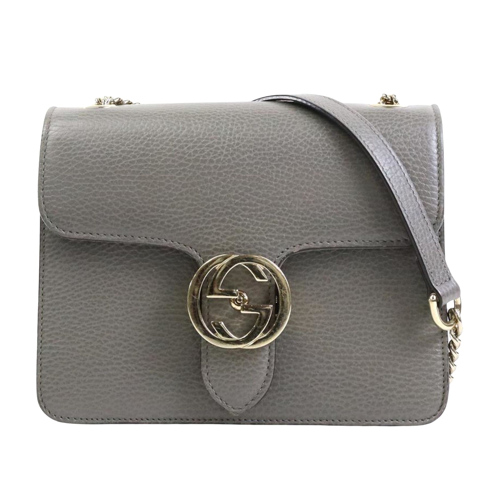 Gucci Interlocking Grey Leather Shoulder Bag