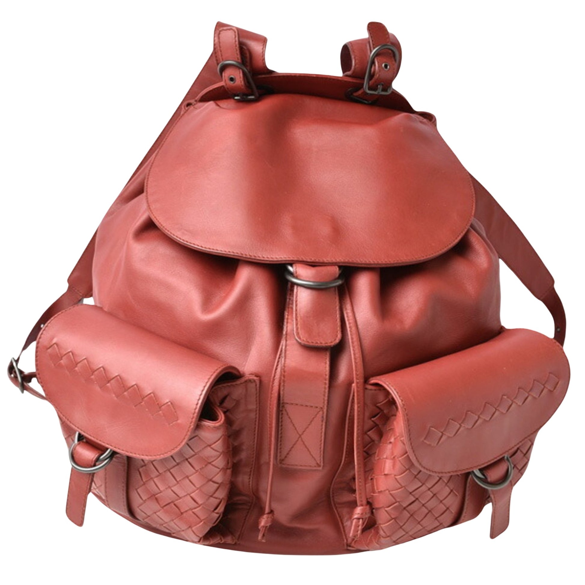 Bottega Veneta Intrecciato Red Leather Backpack Bag