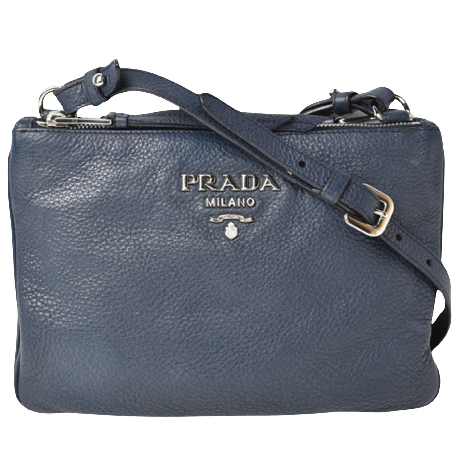 Prada Vitello Navy Leather Clutch Bag