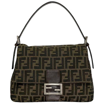 Fendi Mamma Baguette Khaki Canvas Shoulder Bag