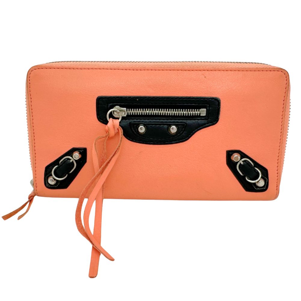 Balenciaga Round Orange Pony-Style Calfskin Wallet 