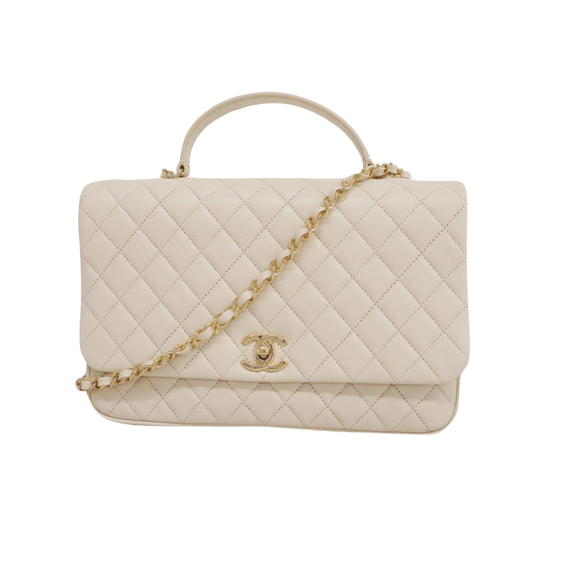 Chanel Coco Handle White Leather Shoulder Bag