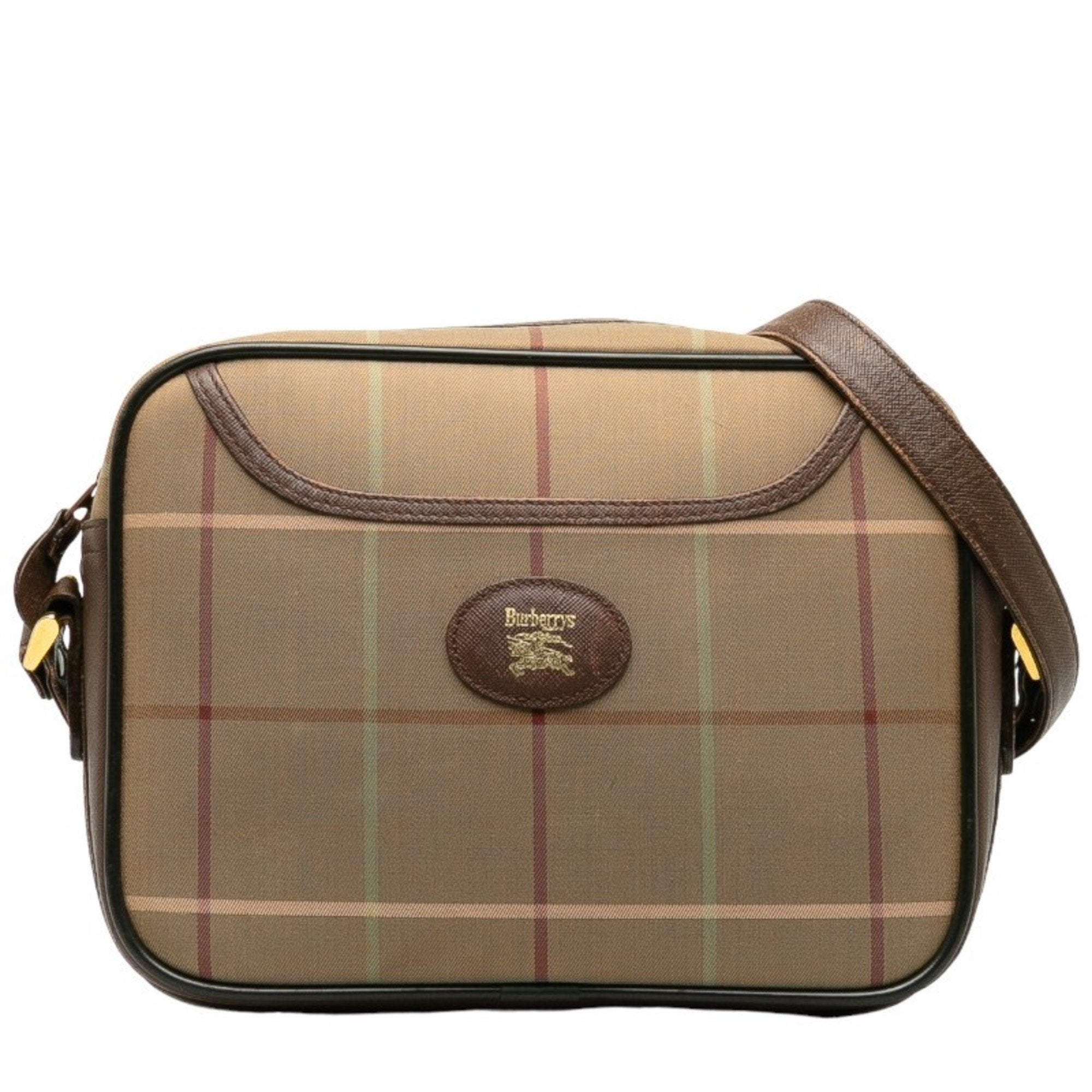 Burberry Plaid Brown Canvas Shoulder Bag