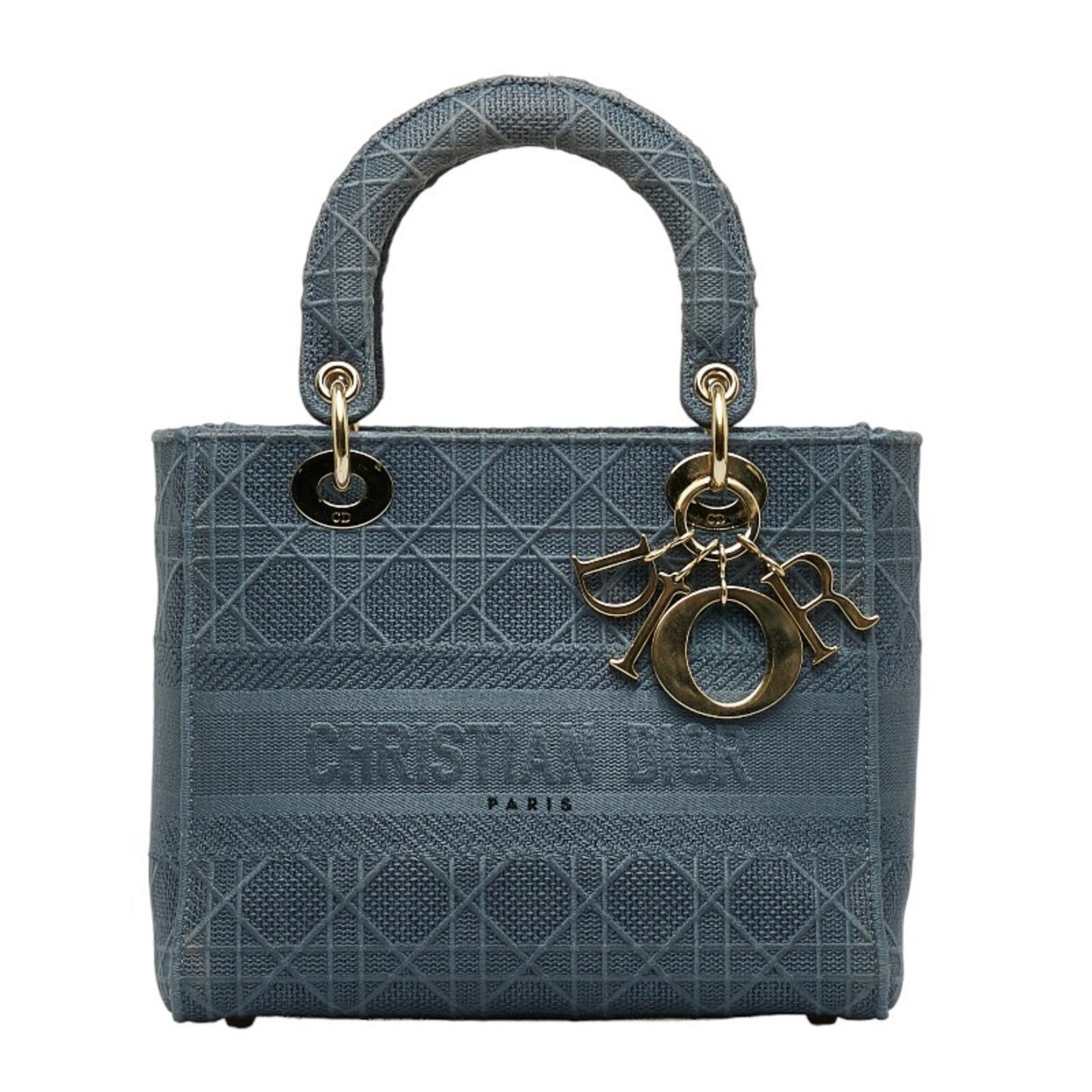 Dior Lady Dior Blue Canvas Handbag 