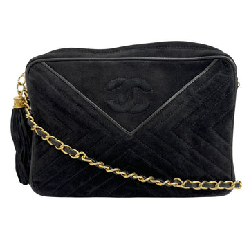 Chanel Cc Black Suede Shoulder Bag