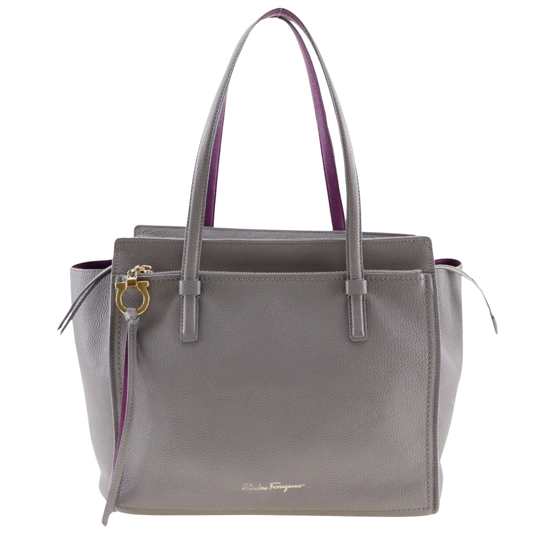 Salvatore Ferragamo Gancini Grey Leather Tote Bag