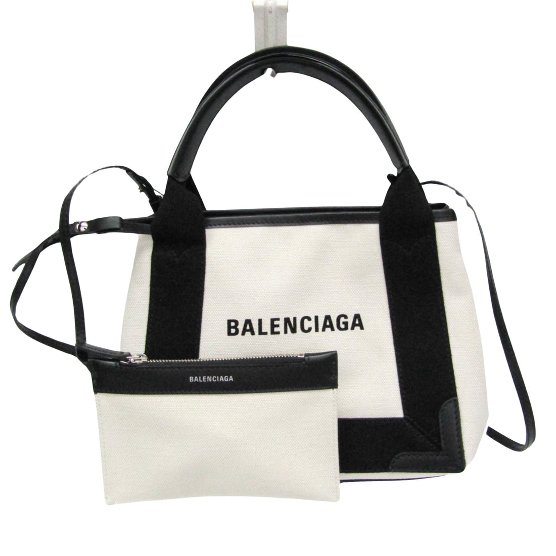 Balenciaga Navy Beige Canvas Handbag 