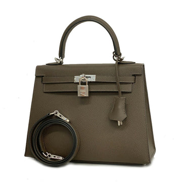 Hermès Kelly 25 Khaki Leather Handbag 