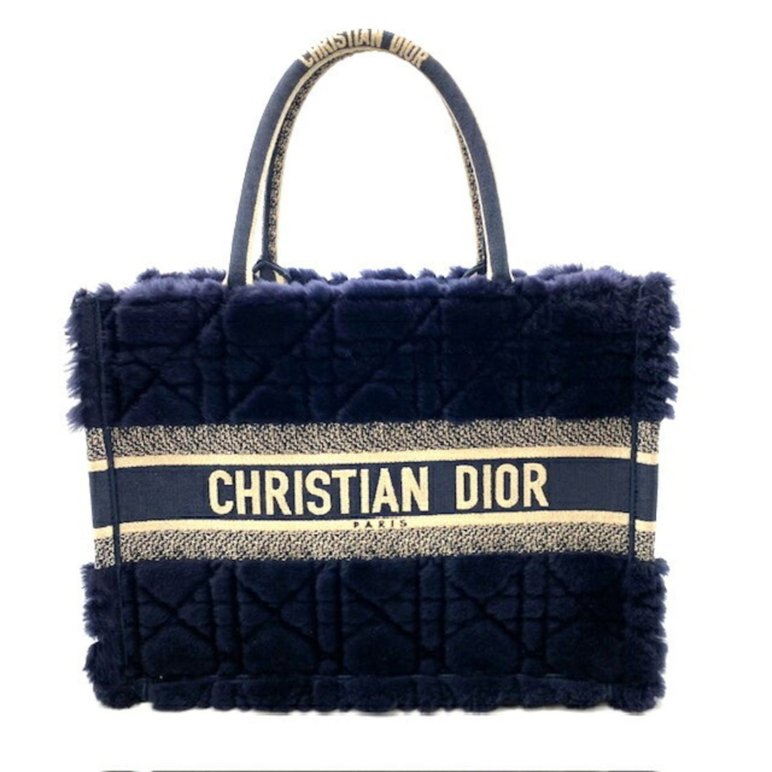 Dior Book Tote Navy Fur Handbag 