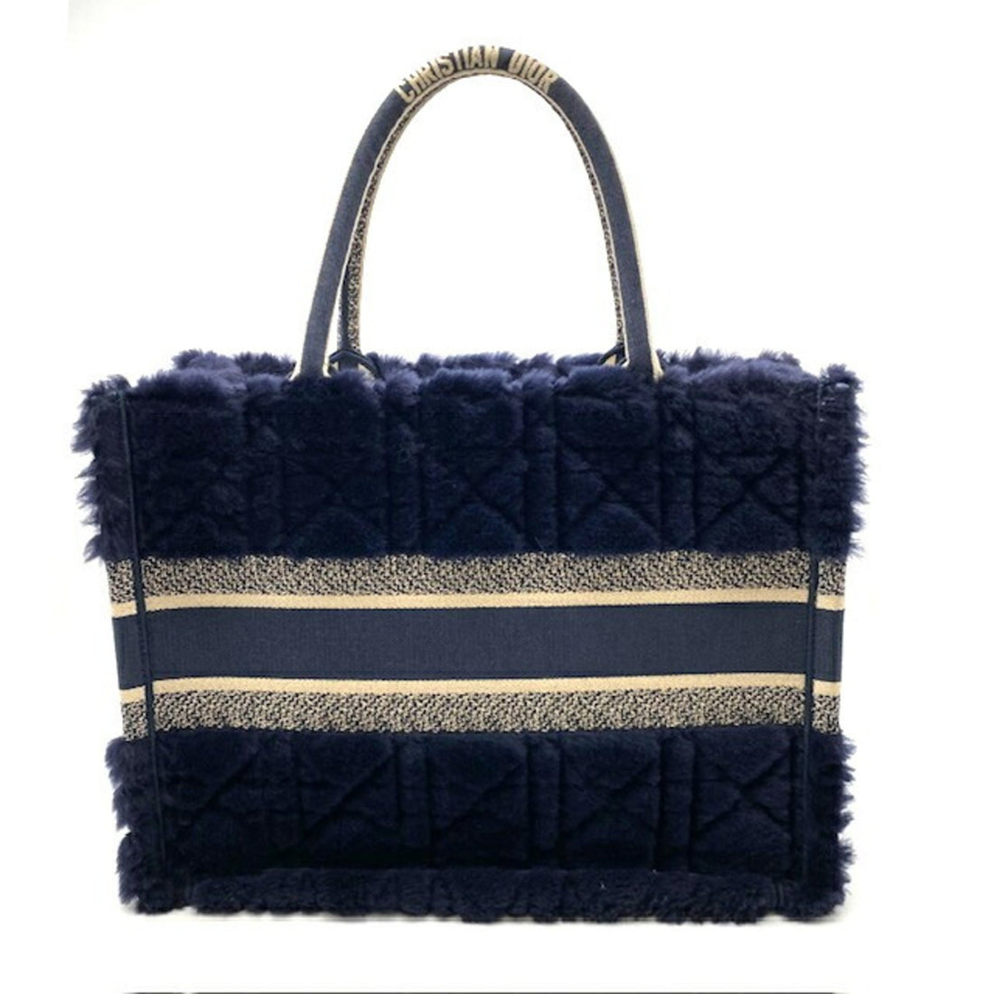 Dior Book Tote Navy Fur Handbag 