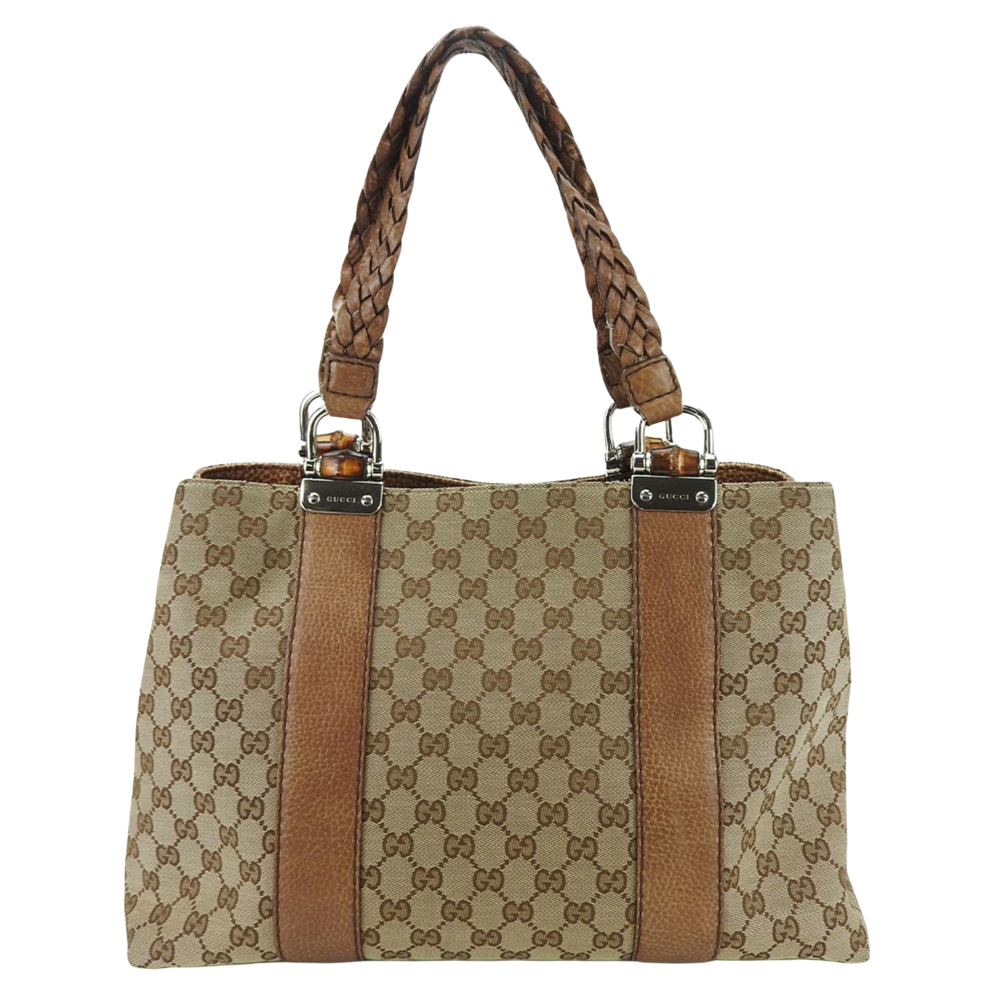 Gucci Bamboo Camel Canvas Tote Bag