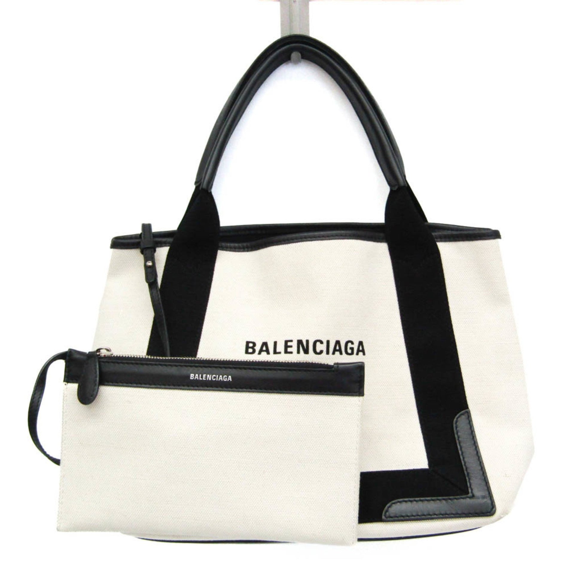 Balenciaga Navy Cabas White Canvas Tote Bag