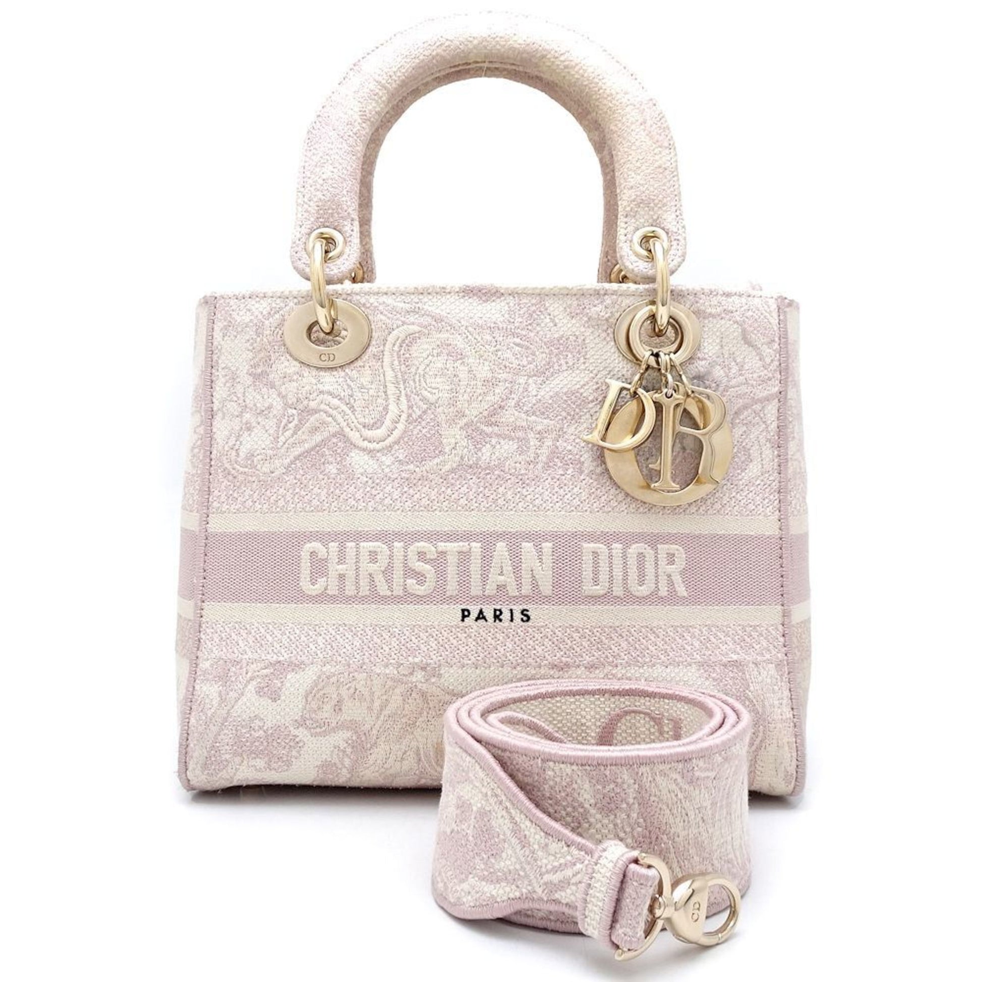 Dior Lady Dior Pink Canvas Handbag 