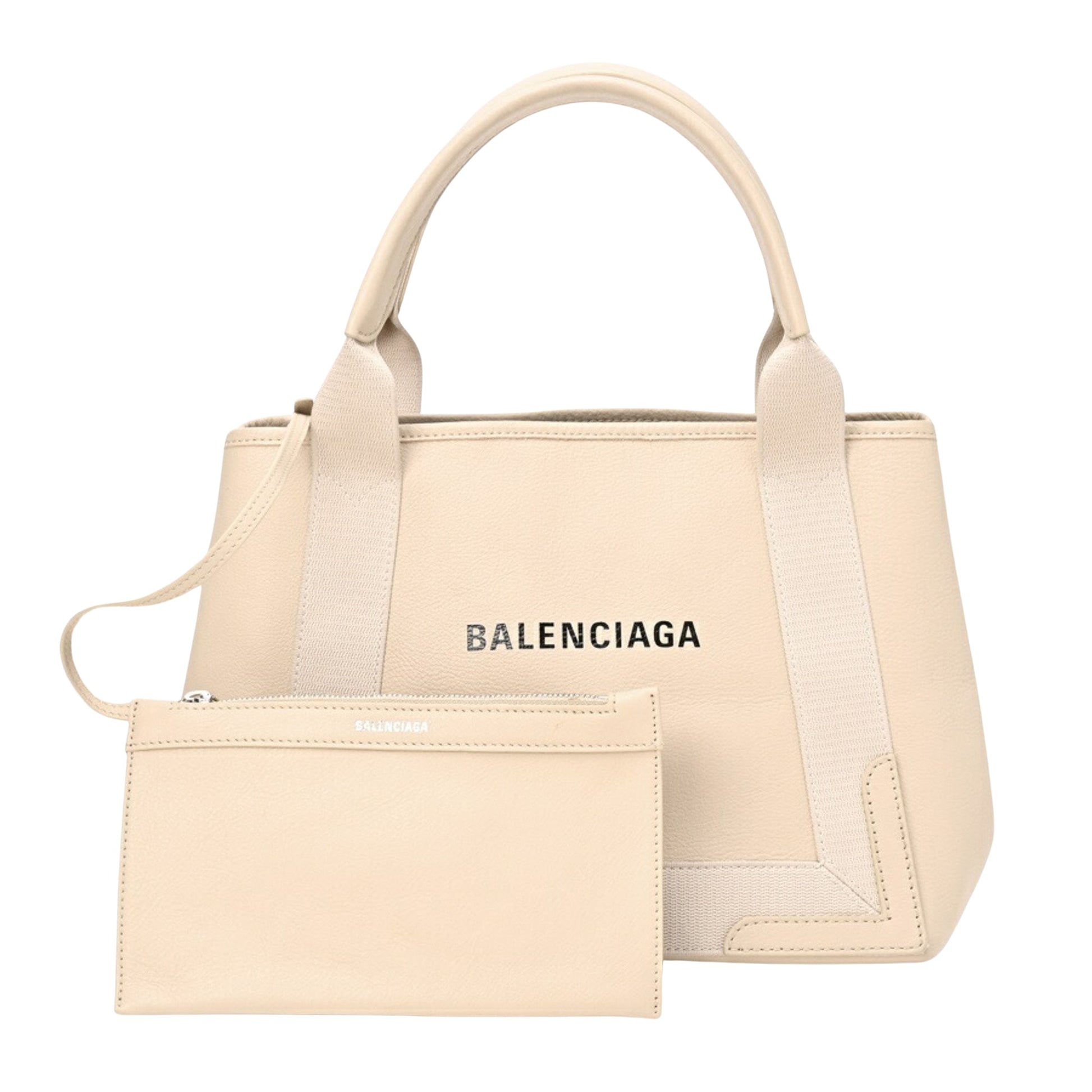 Balenciaga Navy Cabas Beige Leather Tote Bag