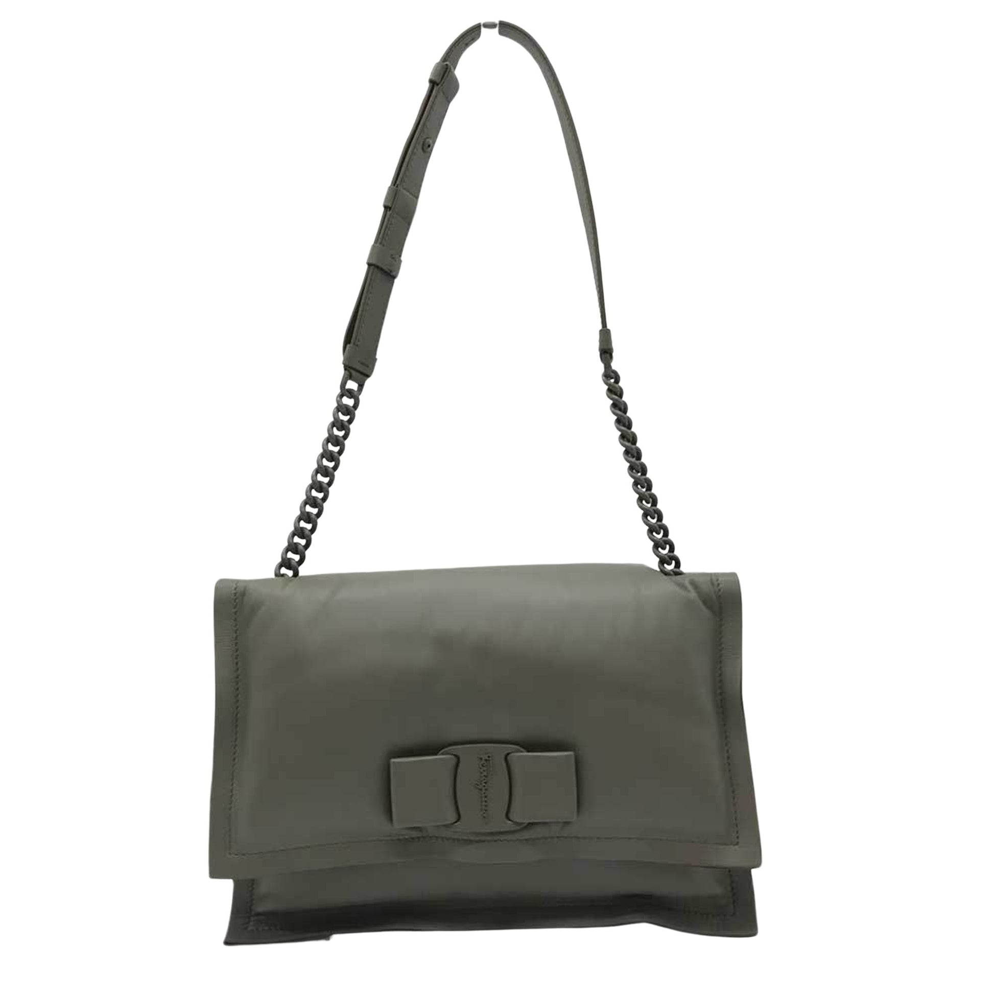 Salvatore Ferragamo Vara Khaki Leather Shoulder Bag