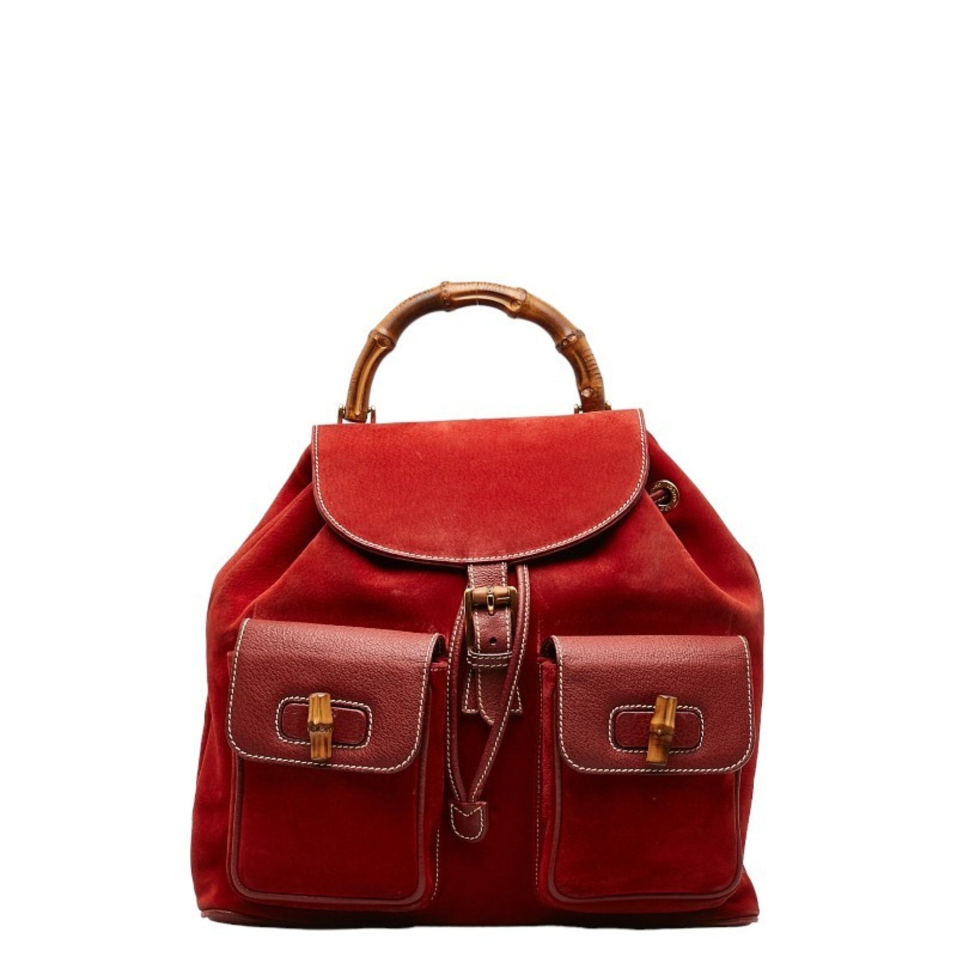 Gucci Bamboo Red Suede Backpack Bag