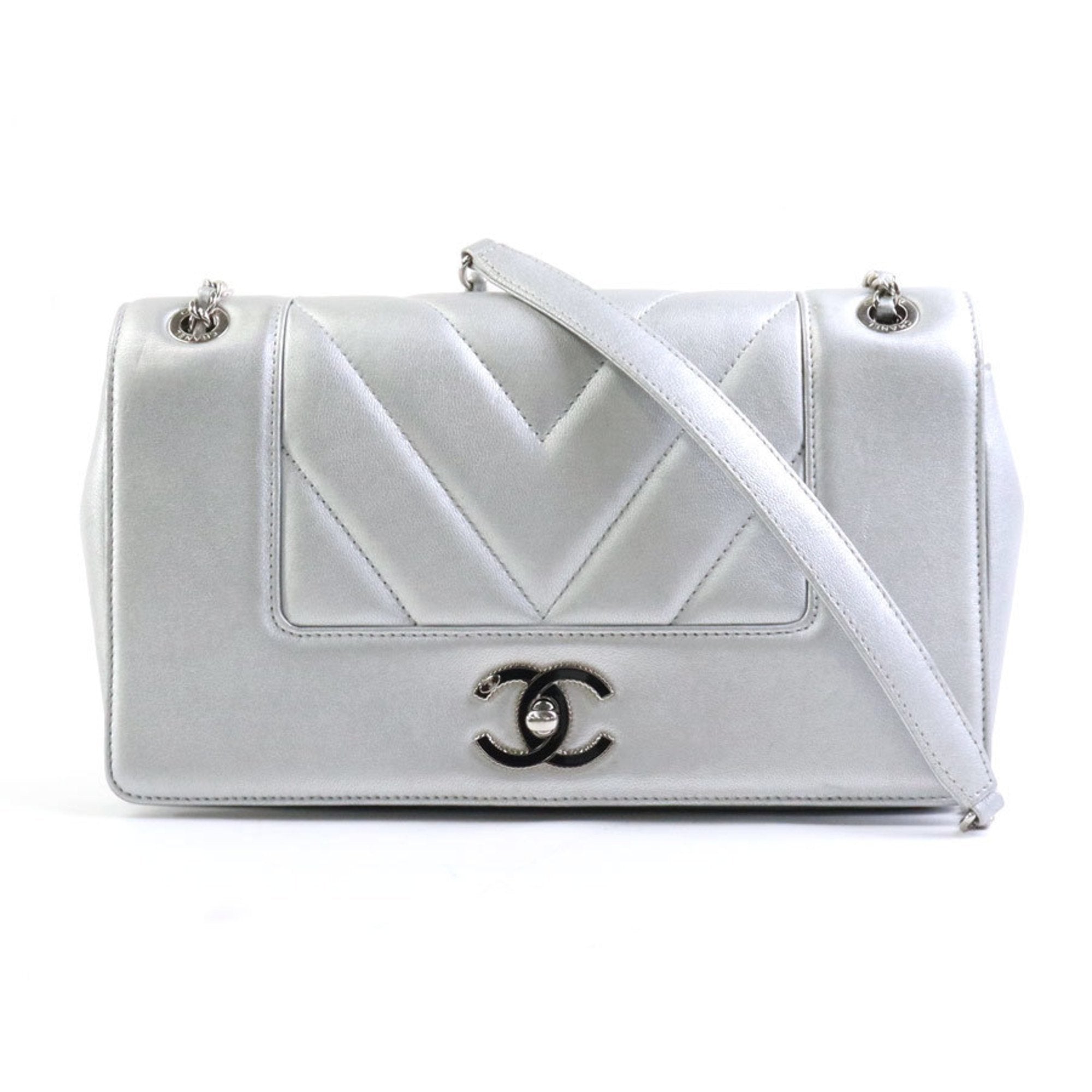 Chanel Mademoiselle Silver Leather Shoulder Bag