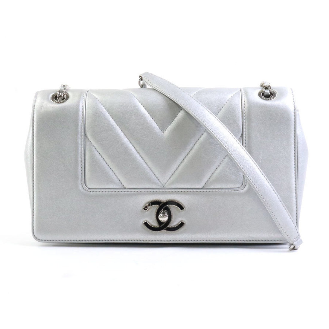 Chanel Mademoiselle Silver Leather Shoulder Bag