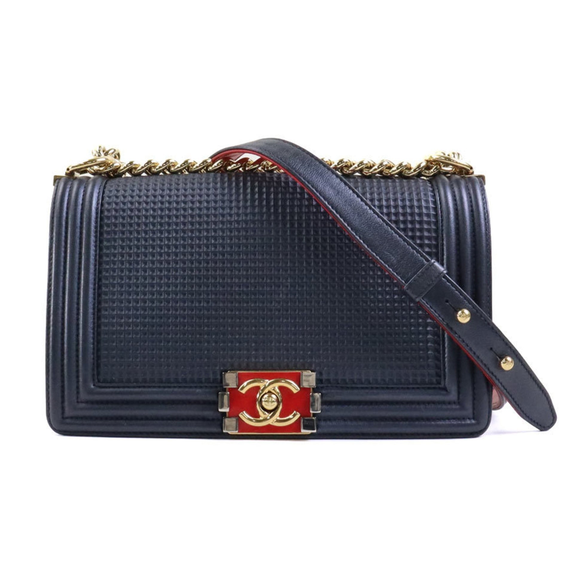 Chanel Boy Navy Leather Shoulder Bag