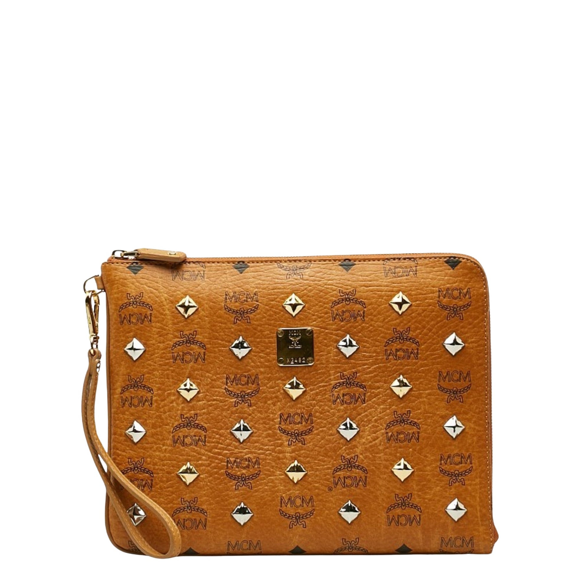 MCM Visetos Brown Canvas Clutch Bag