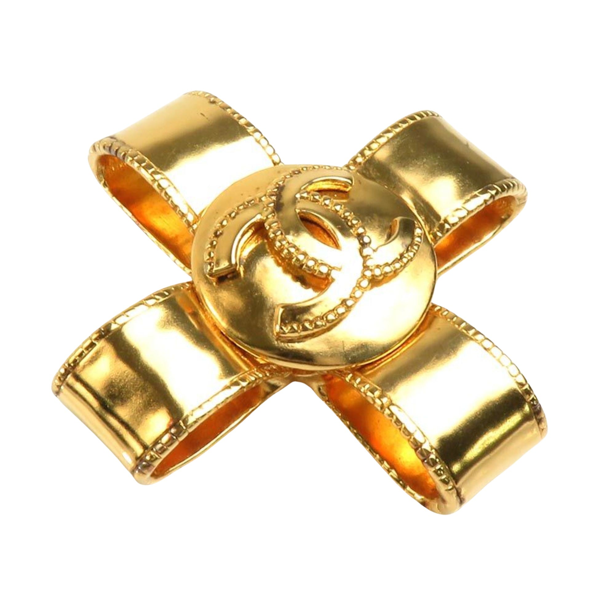 Chanel Cross Gold Metal Brooch 