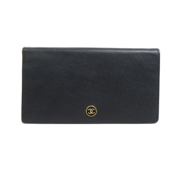 Chanel Coco button Black Leather Wallet 