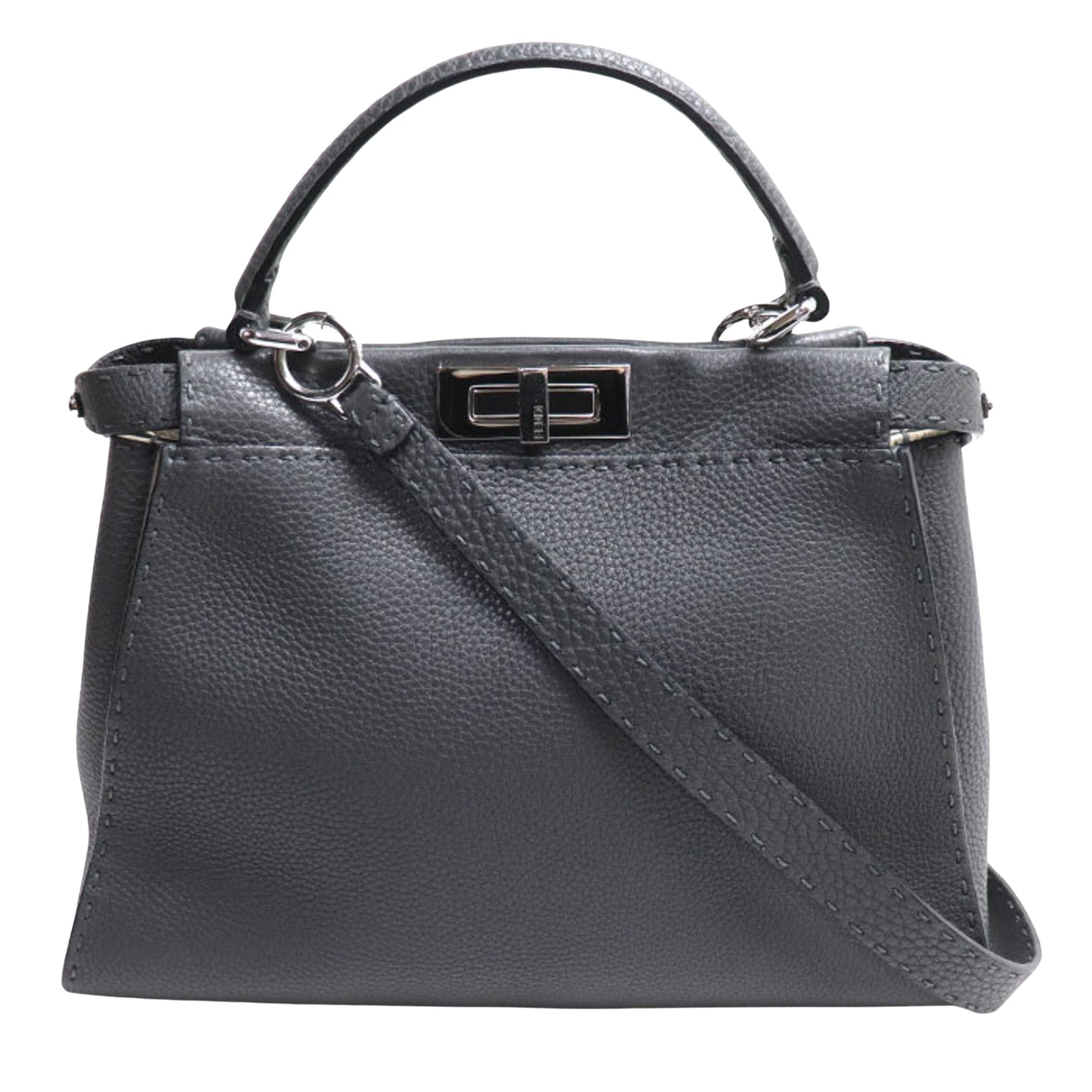 Fendi Peekaboo Grey Leather Handbag 