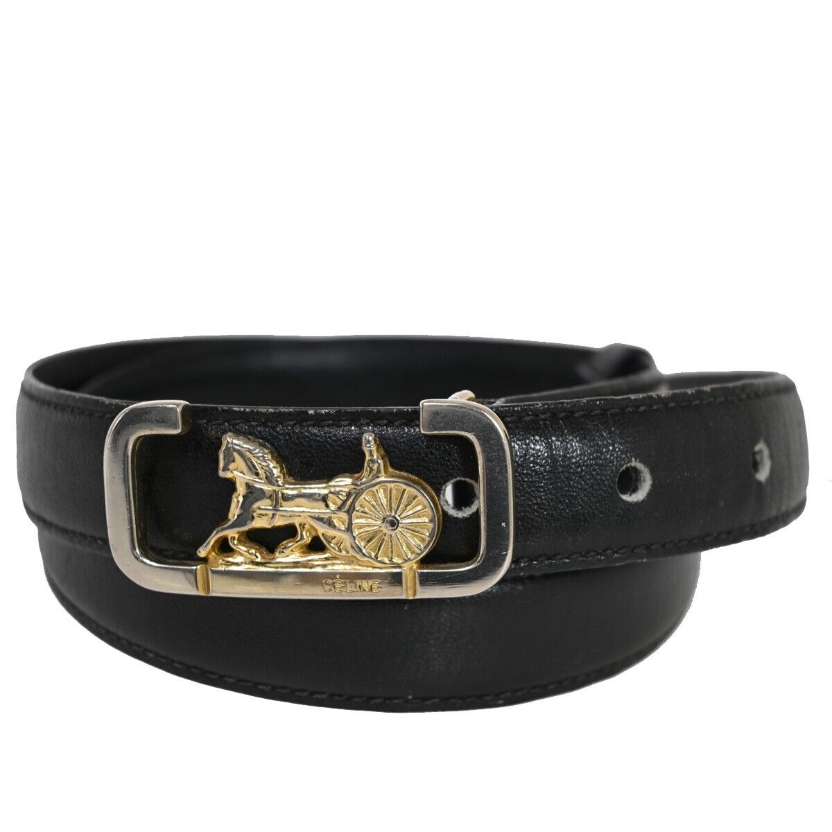 Céline Horse carriage Black Leather Belt 