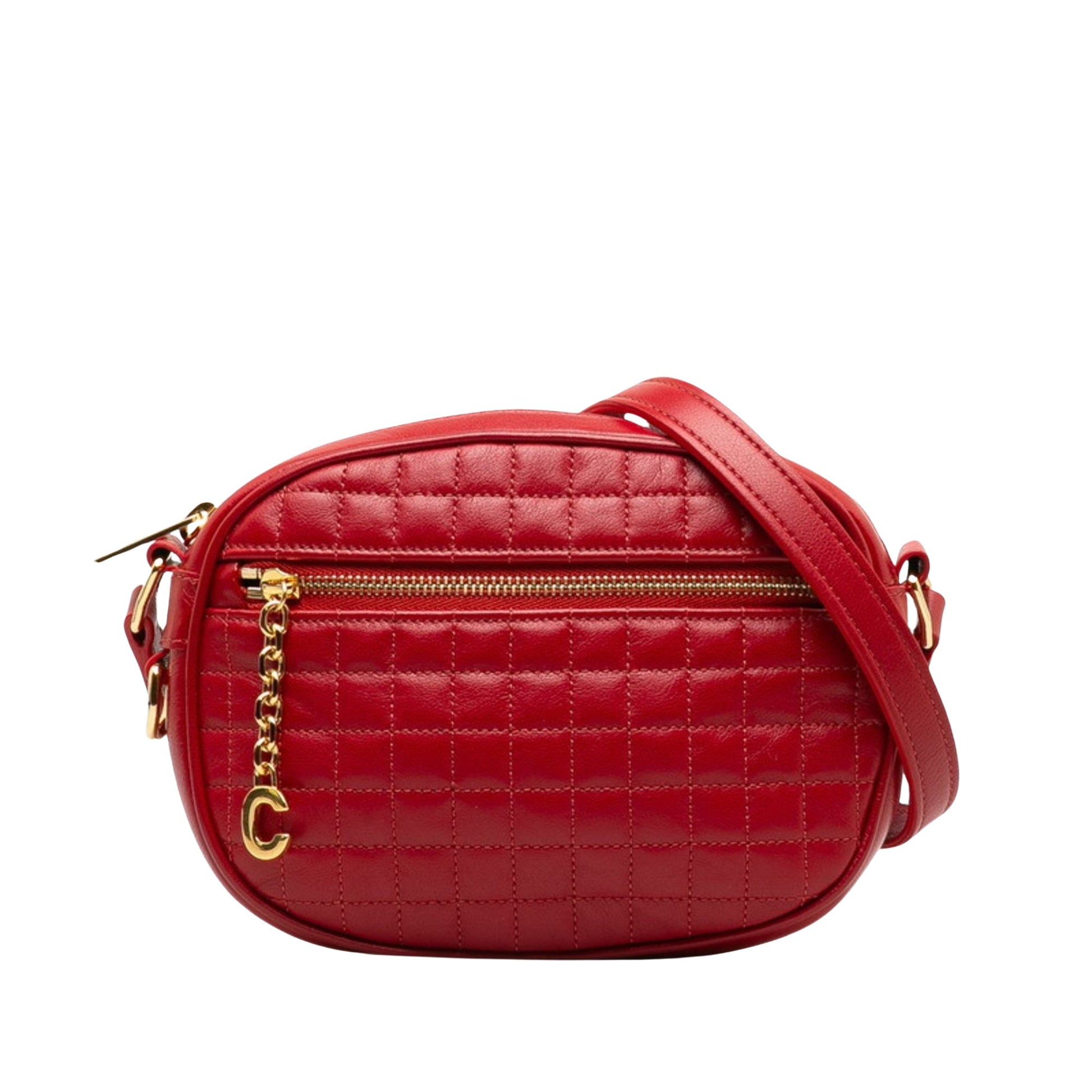 Céline C charm Red Leather Shoulder Bag