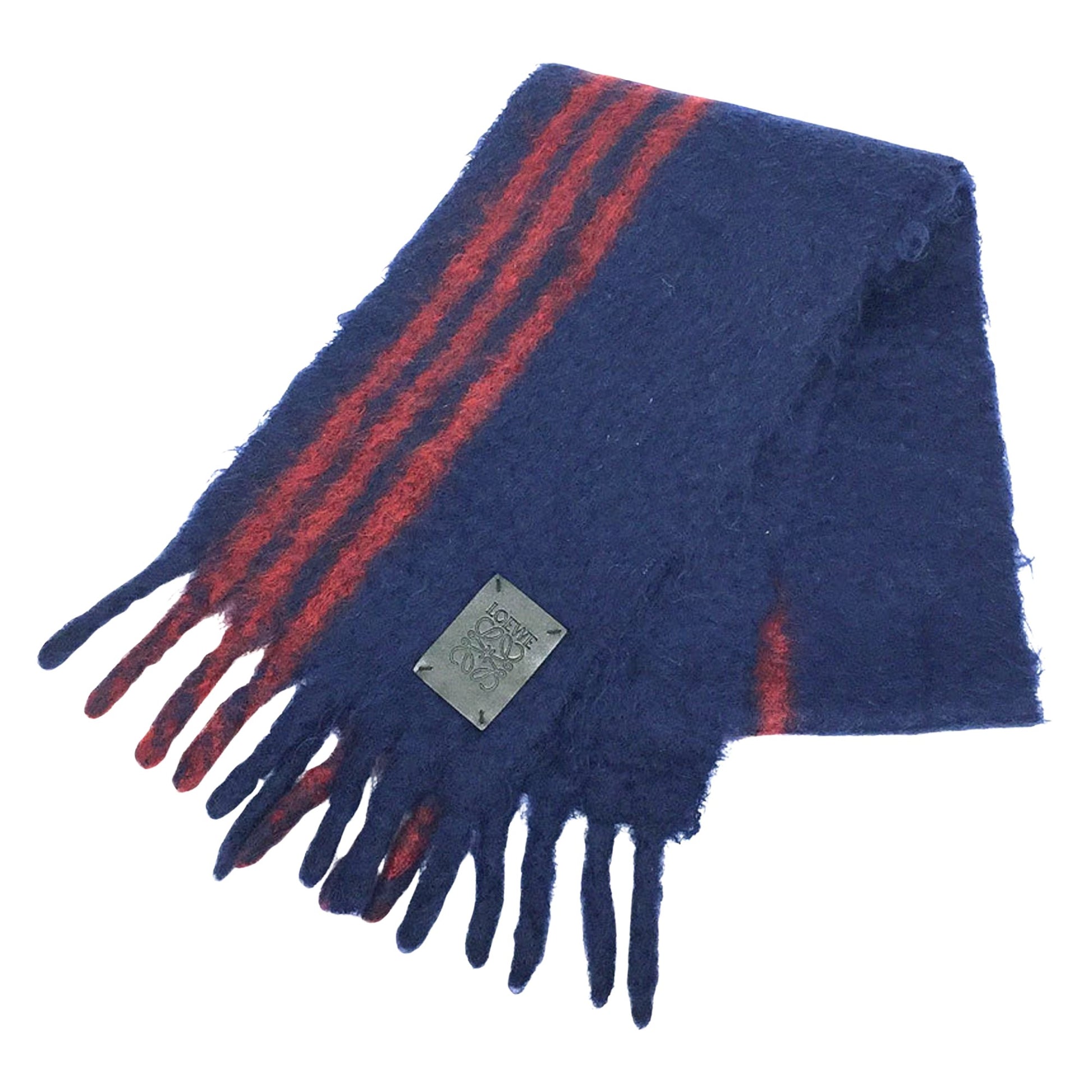 Loewe Anagram Navy Wool Scarf 