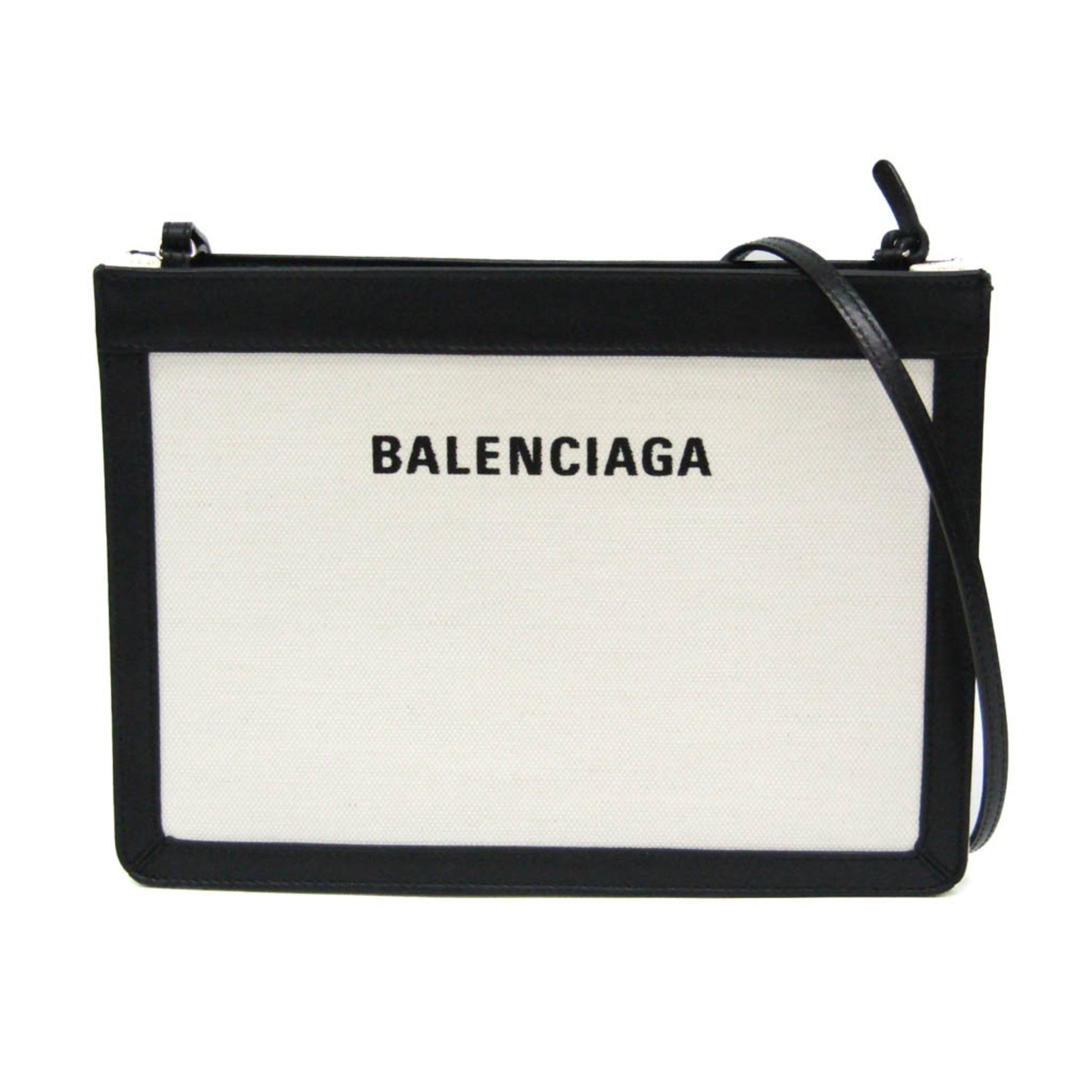 Balenciaga Navy pouch White Canvas Shoulder Bag