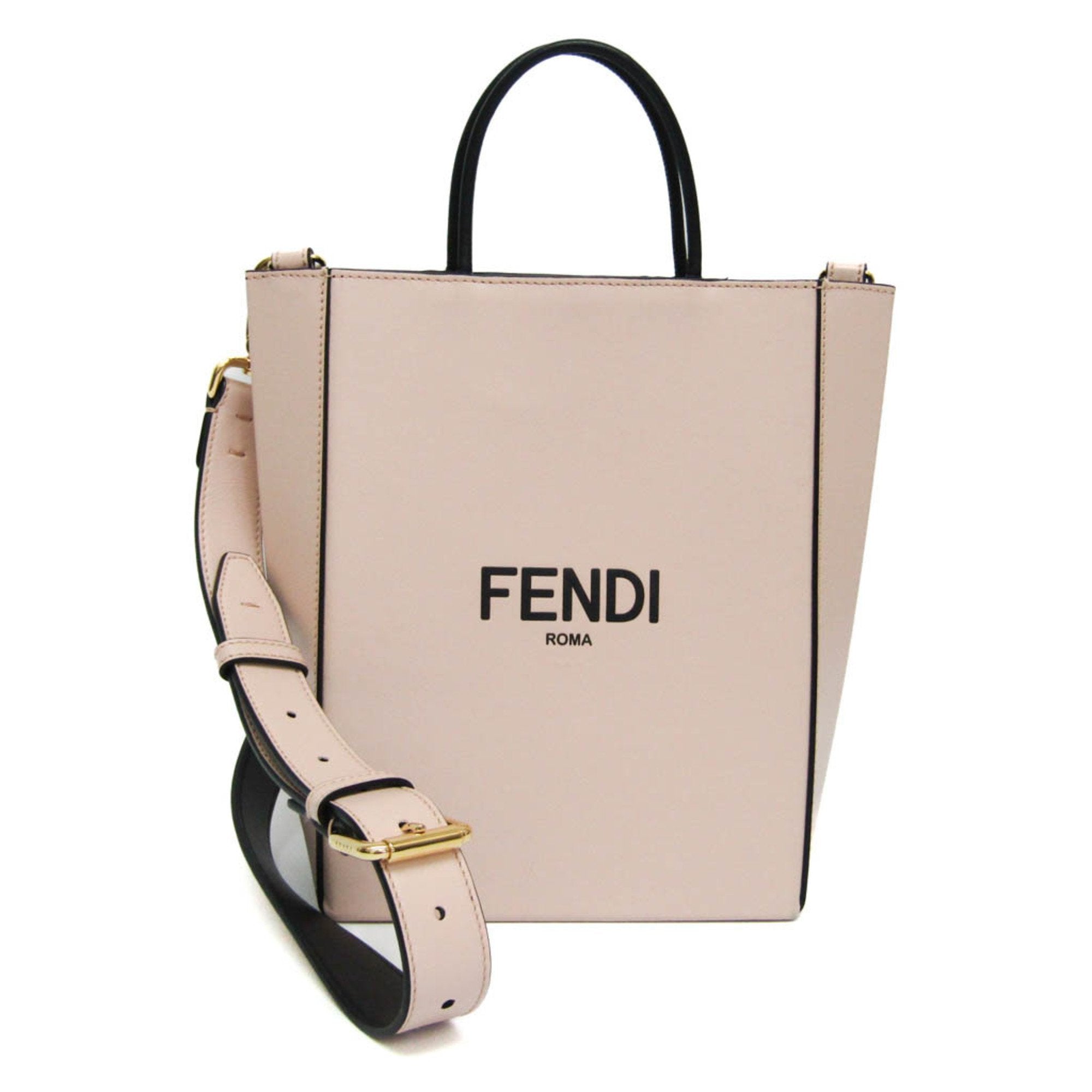 Fendi Logo shopper Beige Leather Shoulder Bag