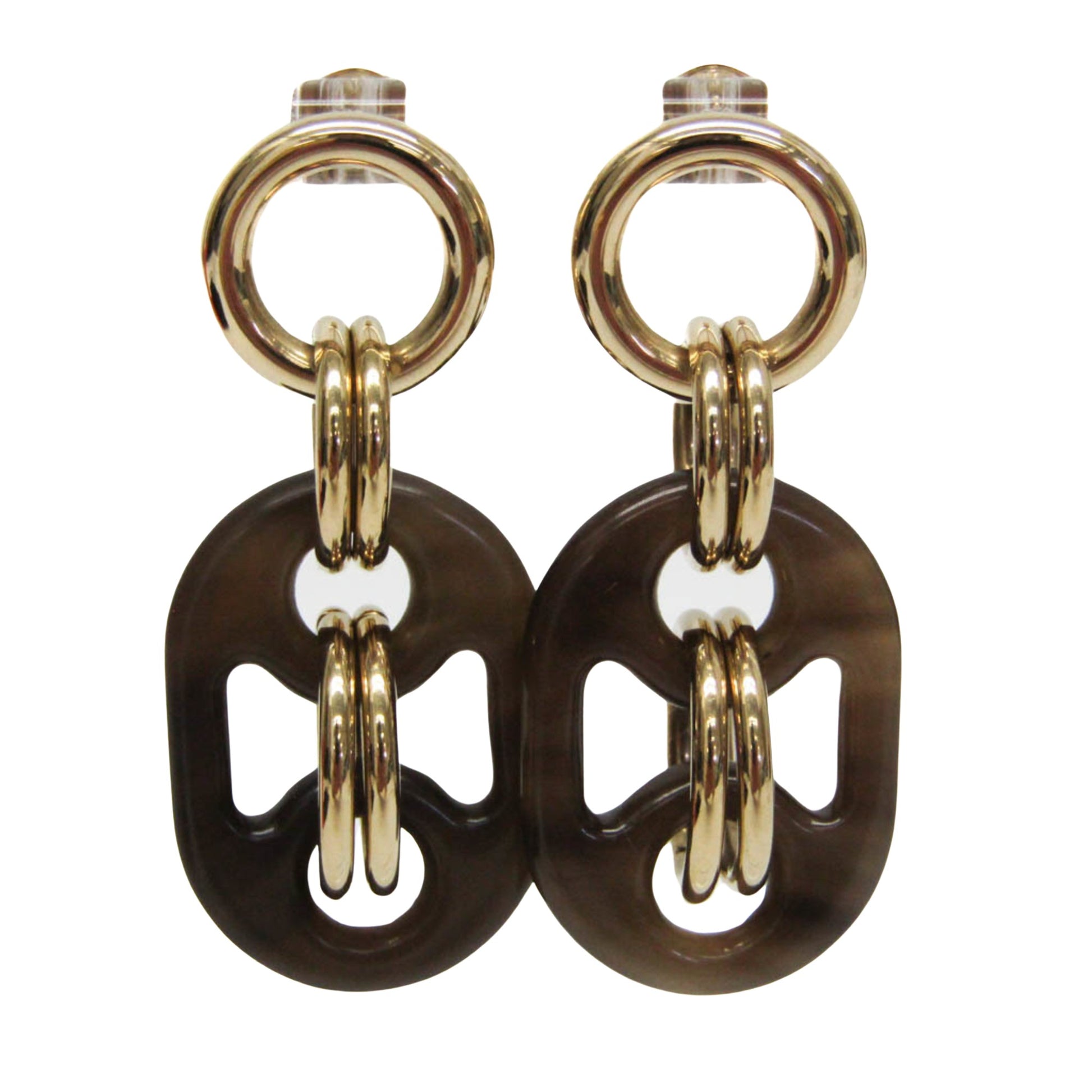 Hermès Eurydice Brown Horn Earring 