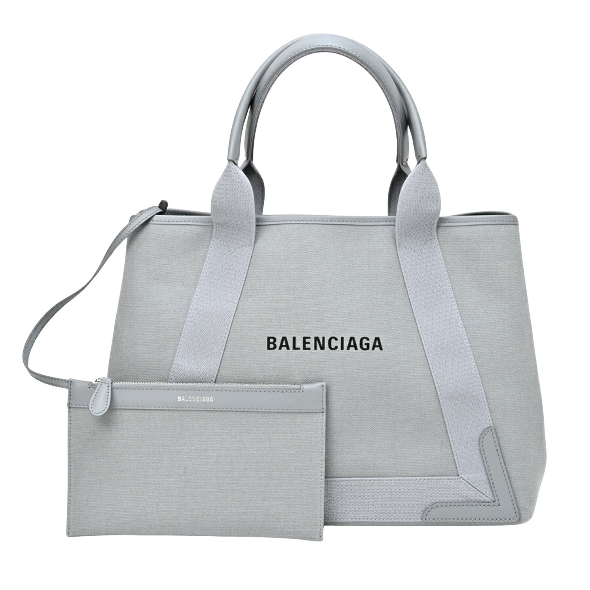 Balenciaga Navy Cabas Grey Canvas Tote Bag