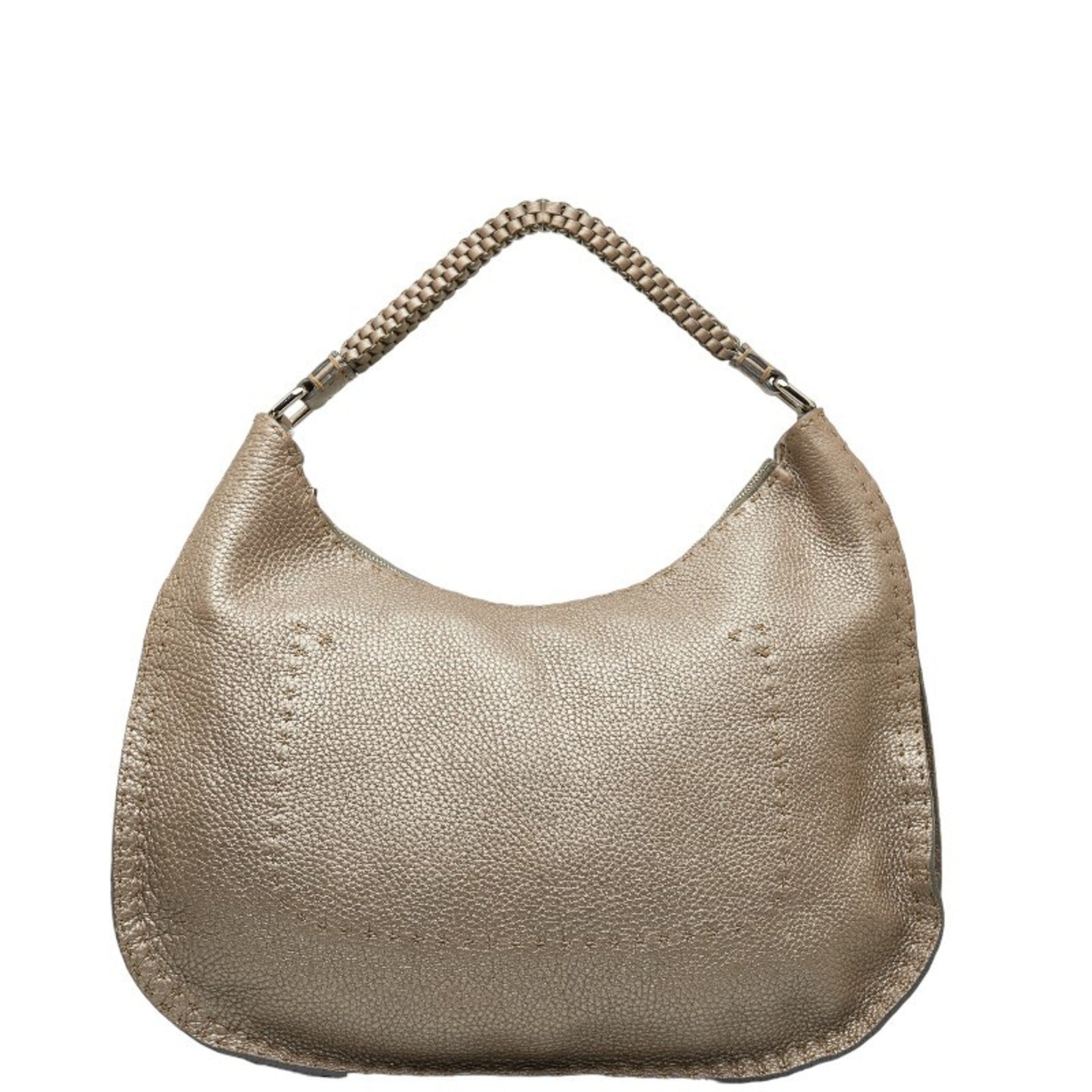 Fendi Selleria Grey Leather Shoulder Bag