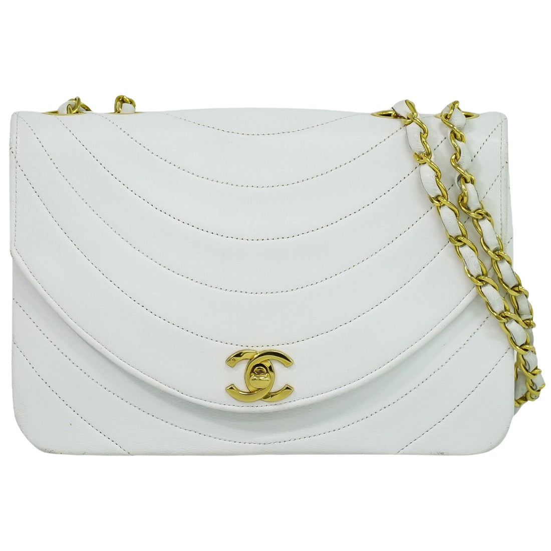 Chanel Half moon White Leather Shoulder Bag