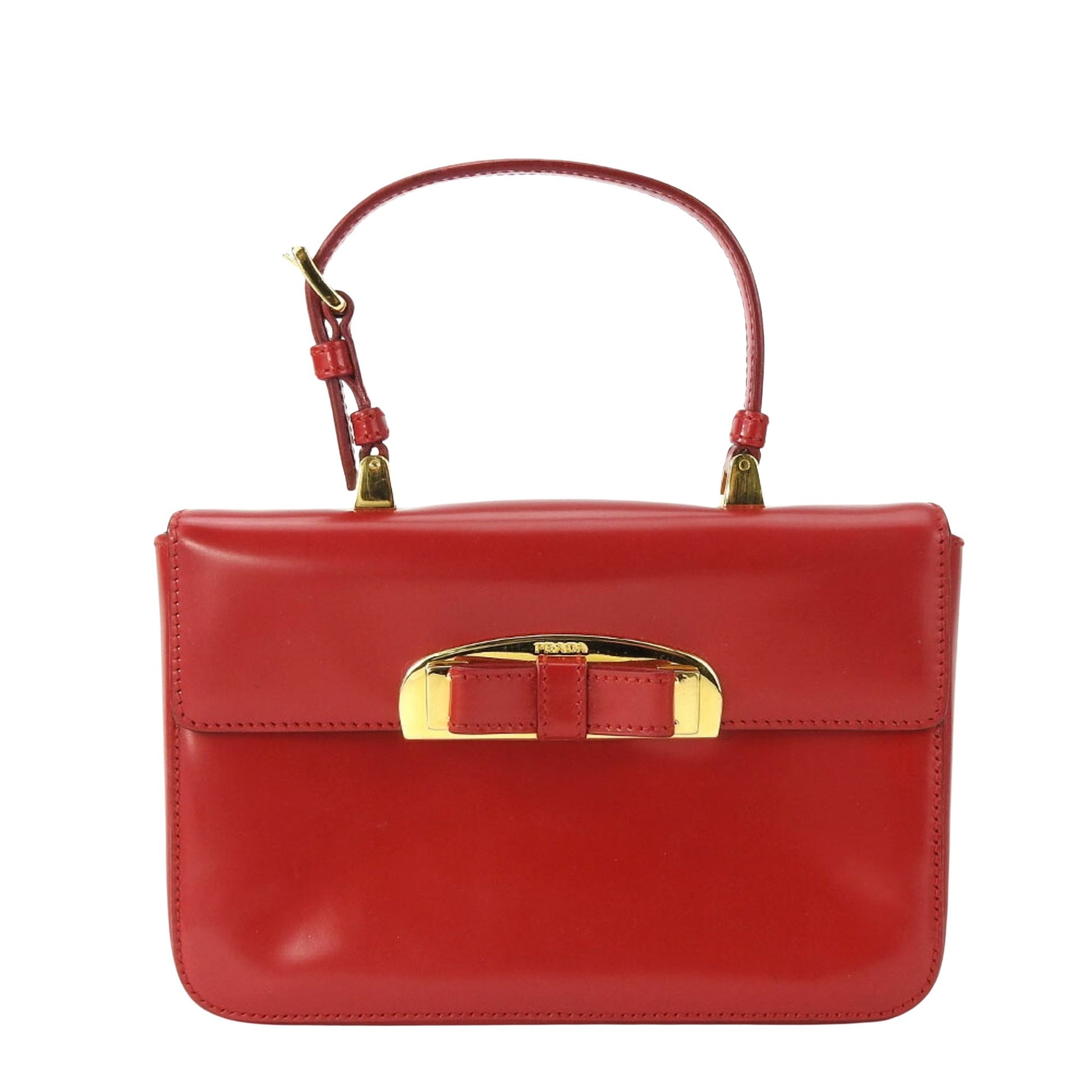 Prada Ribbon Red Leather Handbag 