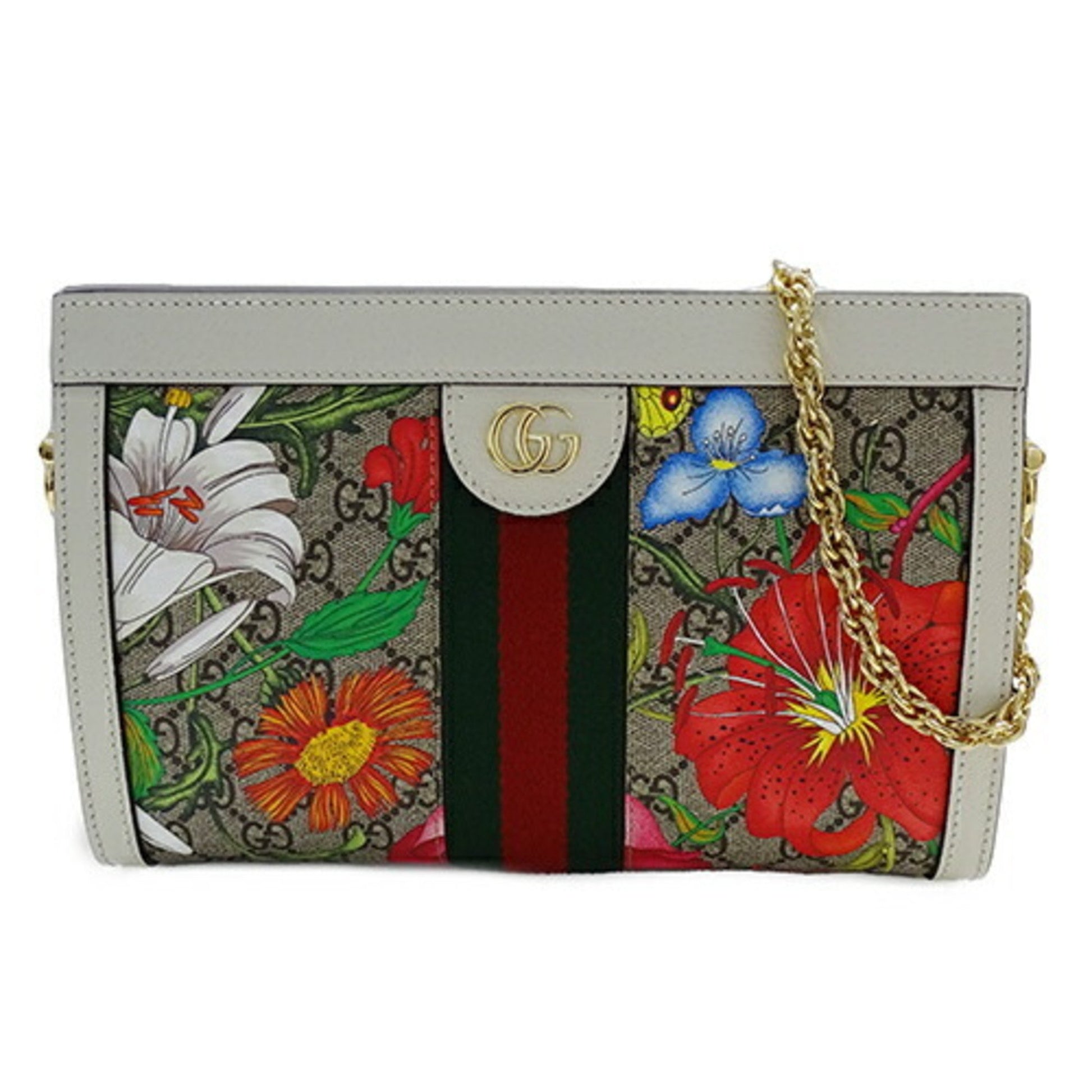 Gucci Floral Beige Canvas Shoulder Bag