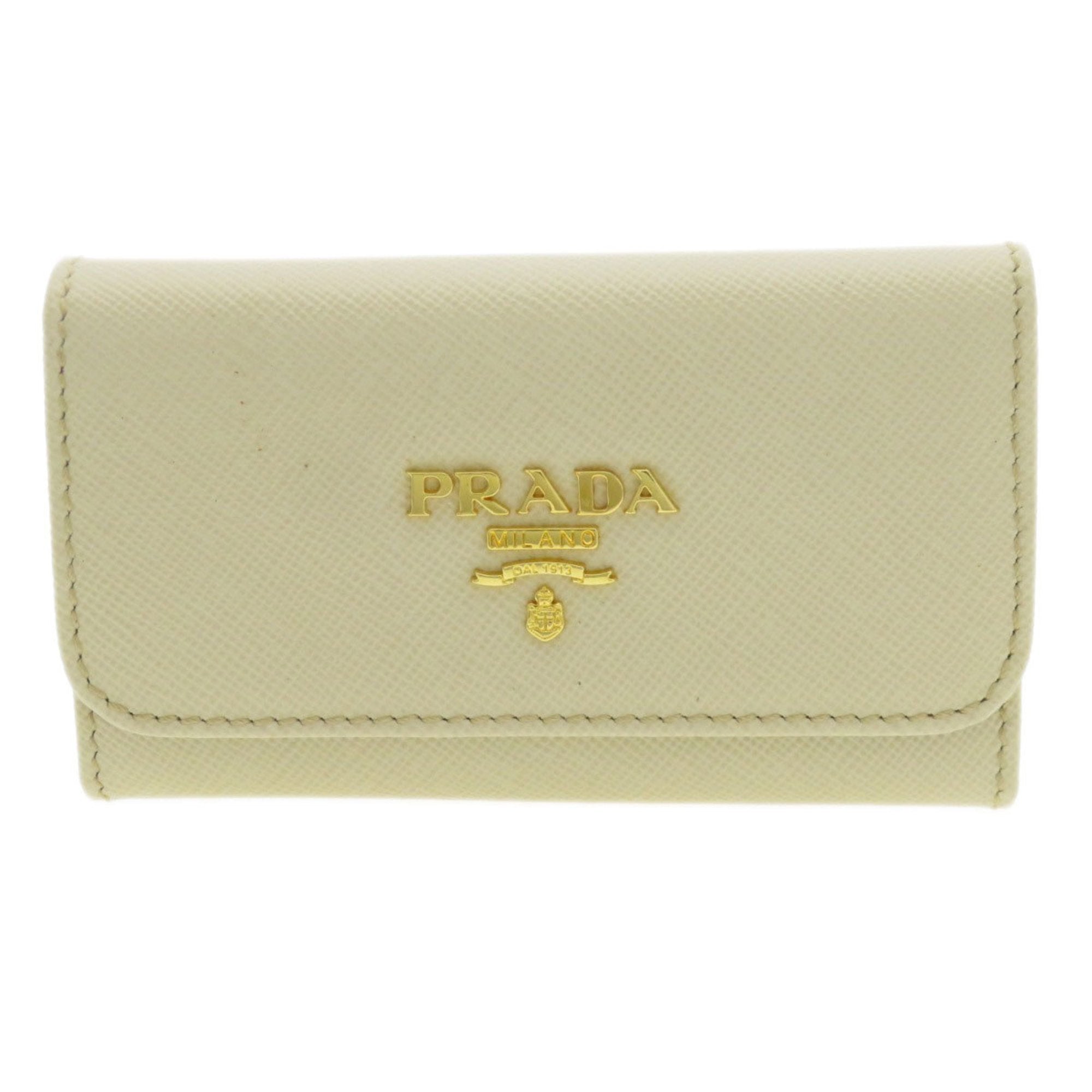 Prada 6 keys Ecru Leather Wallet 