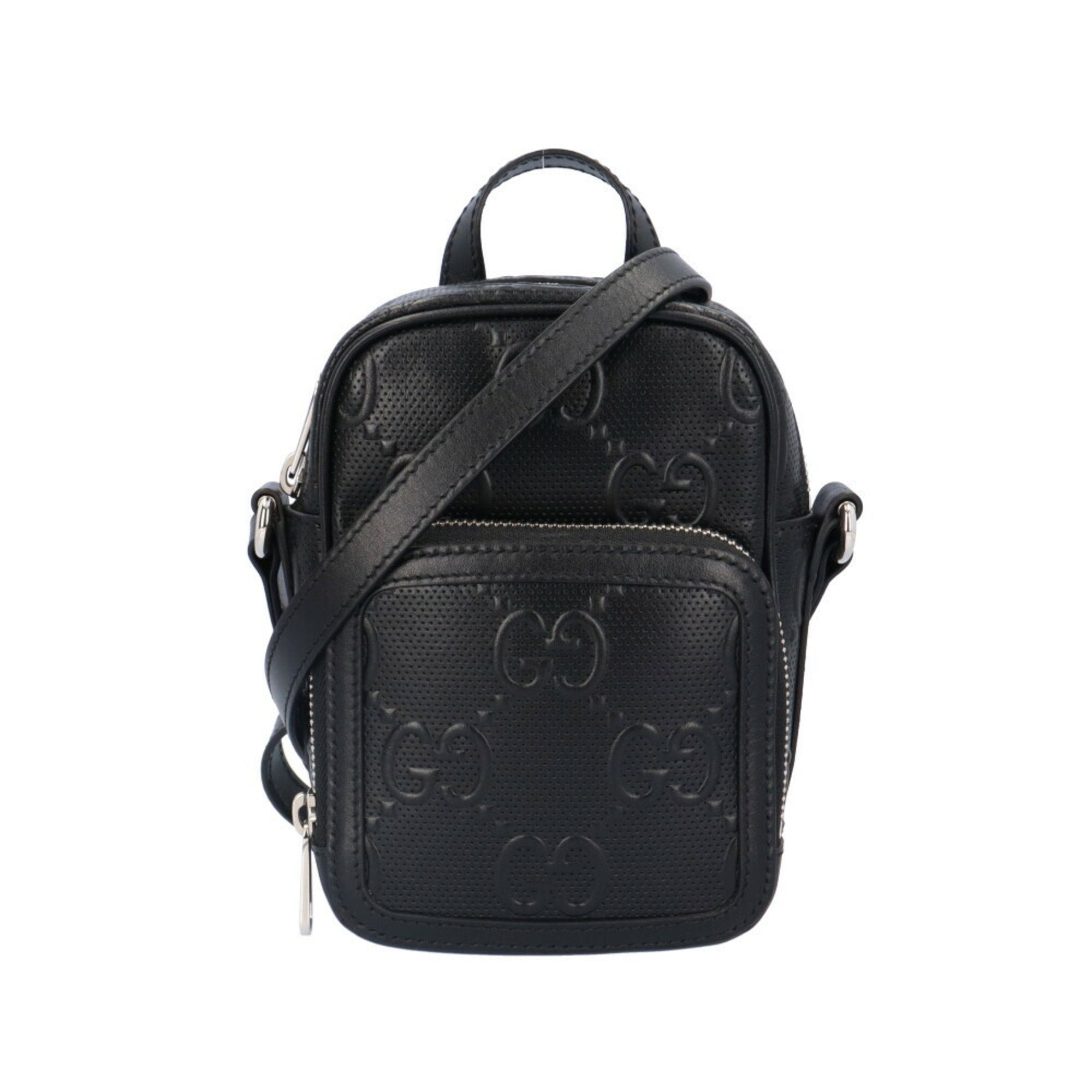 Gucci GG embossé Black Leather Shoulder Bag