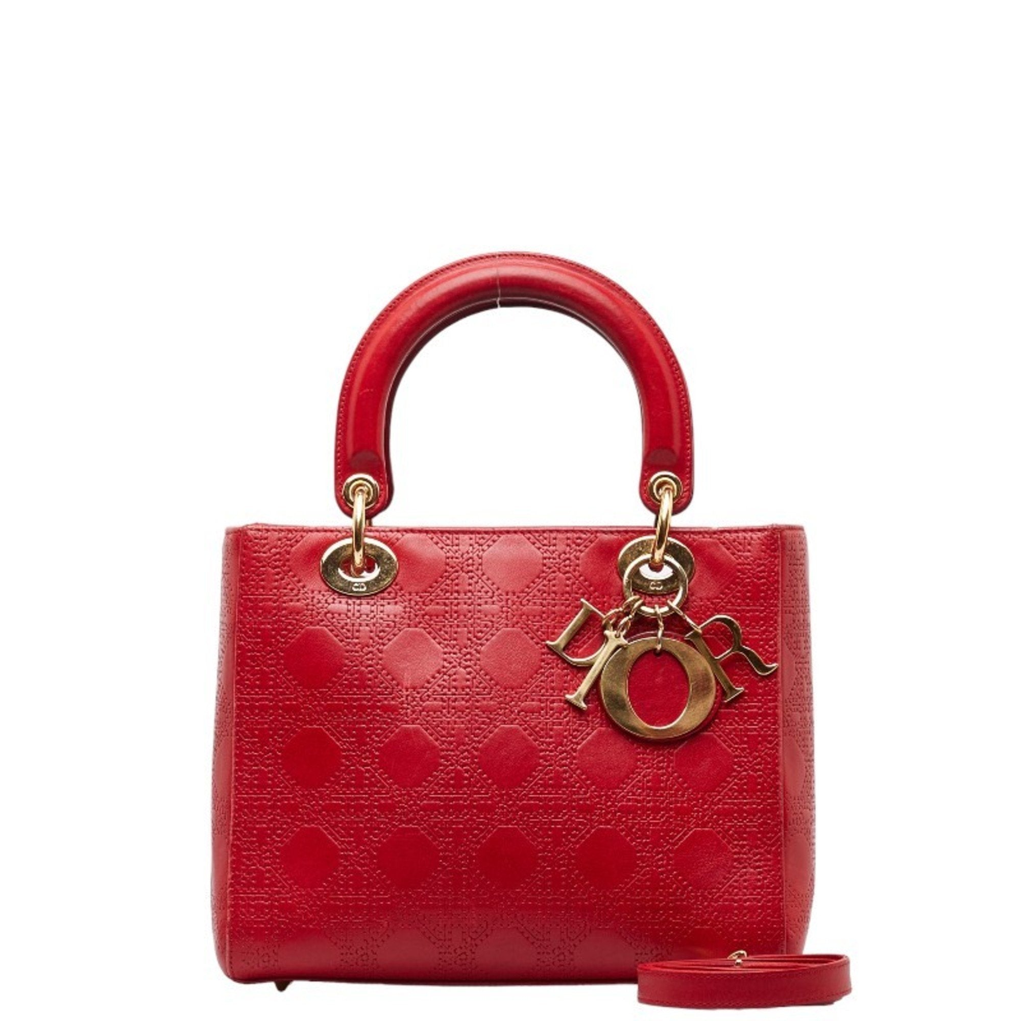 Dior Lady Dior Red Leather Shoulder Bag