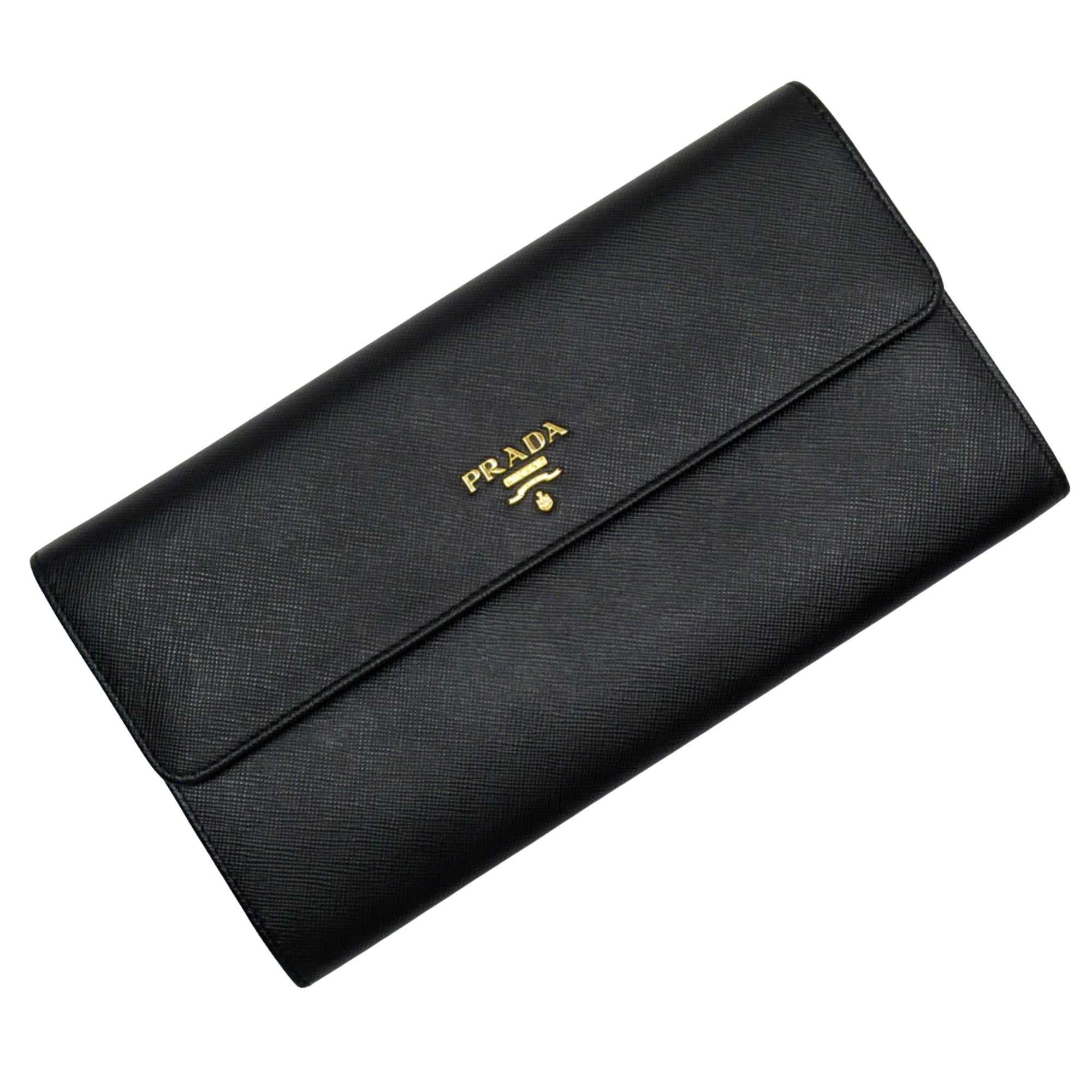 Prada Saffiano Black Leather Clutch Bag