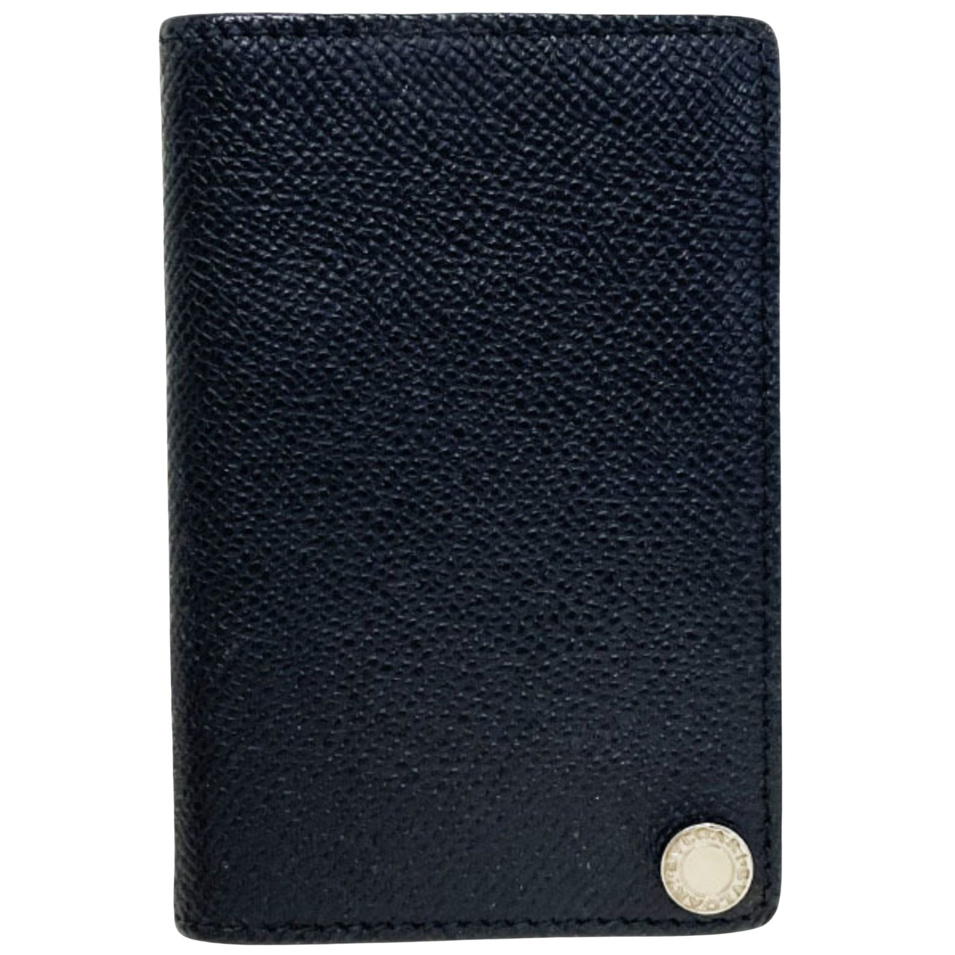 Bulgari Card case Black Leather Wallet 