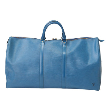 Louis Vuitton Keepall 55 Blue Leather Travel Bag